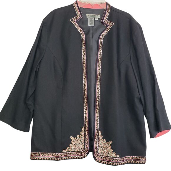 Coldwater Creek Beautiful Woman's Linen Blend Embroidered Lined Blazer, Size 14 - Picture 1 of 10